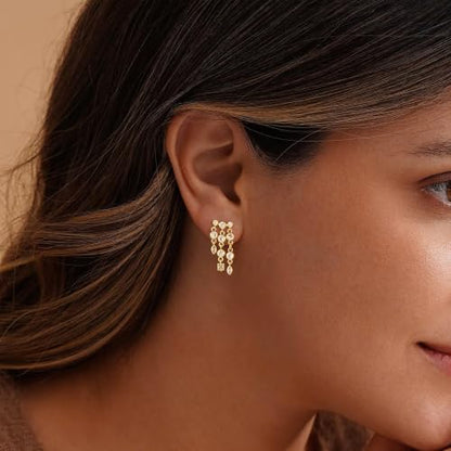 14K Gold Plated Dangle Earrings for Women, Dainty Hoop Huggie Studs, Long Hanging Tassel Chain Multi Pierced Ear Stacking Jewelry Gifts - color: CZ Dangle-Gold