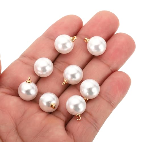 PATIKIL Pearl Charm, 100pcs Pearl Beads Faux Pearl Pendant Charm DIY for Jewelry Making Bracelets Earrings Necklace Crafts - color: Golden White, size: 12mm