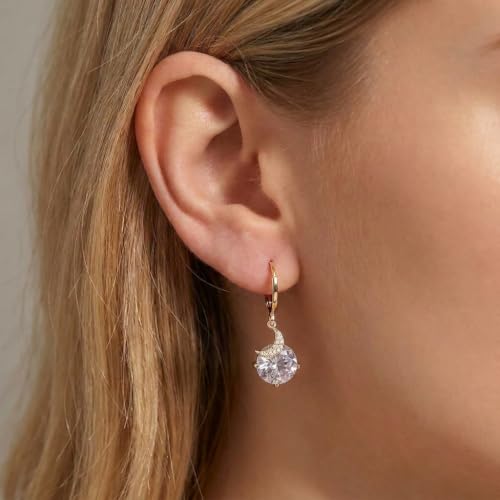 Sonateomber Gold Silver Small Hoop Dangle Earrings for Women, Trendy Dainty Rhinestone CZ Dangling Prom Wedding Leaf Flower Snowflake Butterfly Starfish Fashion Jewelry Gift - color: Purple