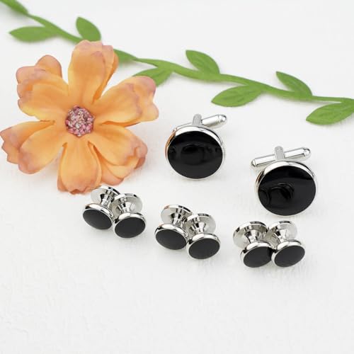 8 Pcs Tuxedo Buttons and Cufflinks Tuxedo Cufflinks and Studs Set Tuxedo Shirt Studs for Men Wedding Accessories Business Gift Tux Studs Classic Mens Cufflinks Shirts Cuff Links (Black & Silver)