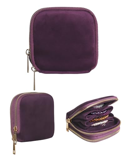 Stratalife Small Travel Jewelry Case, Velvet Storgae Pouch | 2-Layered, Portable Jewelry Organizer for Gemstones Healing Crystal & Bracelets Bangles, Ring Holder with Zipper, Purple - color: Purple-02