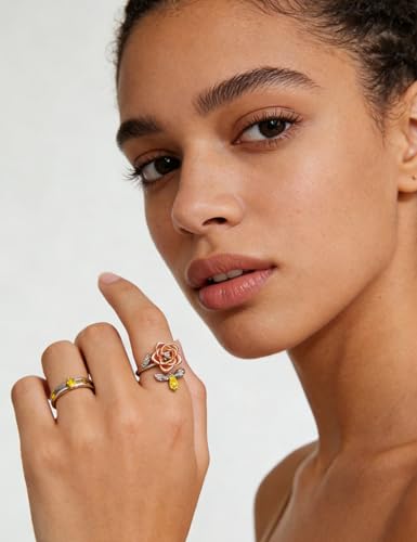 Anxiety Rings for Women – Adjustable Flower Spinner Ring, Daisy & Sunflower Fidget Ring, Gold Plated Calming Jewelry - style: Style 05