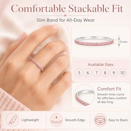 Birthstone Rings For Women, Silver Stackable Cubic Zirconia Stainless Steel Birth Stone Ring To My Daughter/Mom Birthday Unique Gifts Jewelry - color: 05-Silver-May