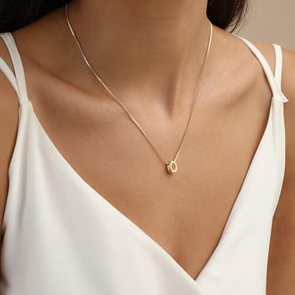 14K Gold Plated Bubble Letter Necklace, Tarnish Free and Waterproof Dainty Initial Necklace for Women, Trendy Personalized Gold Jewelry Gift for Her - color: Gold, style: O