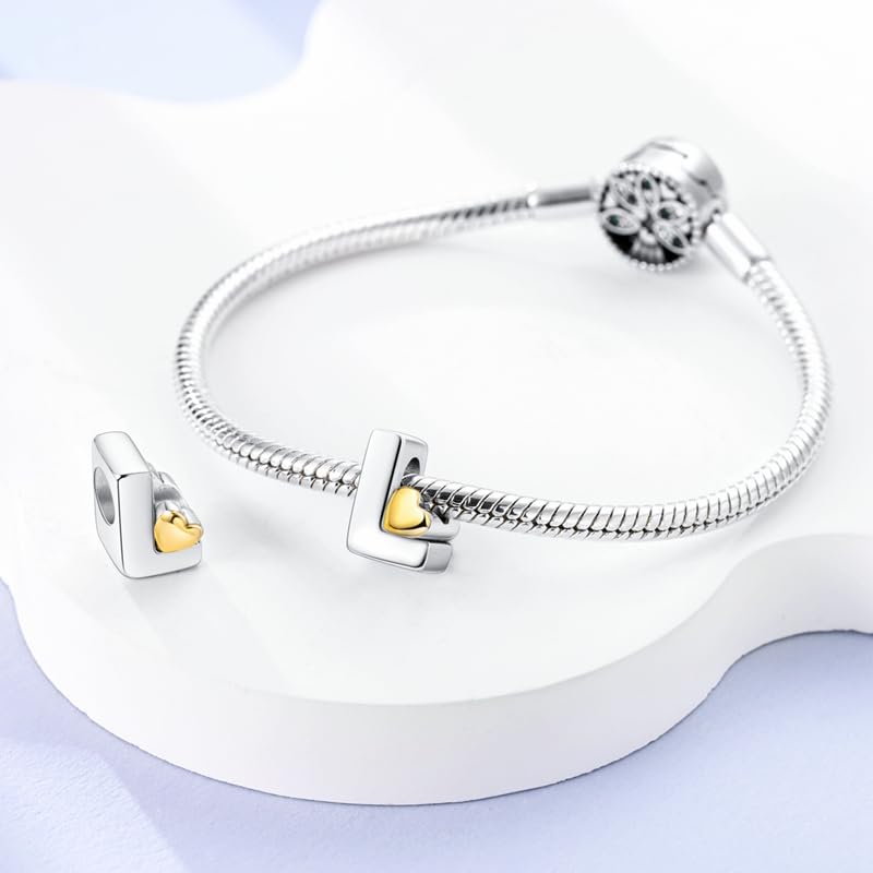 Women 925 Sterling Silver Charms A-Z Heart Letters Beads Pendant for Bracelets Women Fit Pandora Bracelets Hypoallergenic Beads - color: L
