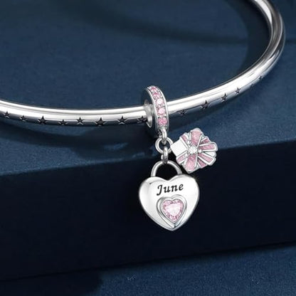 Love Heart Birthstone Dangle Charms Compatible with Pandora Bracelets | 925 Sterling Silver 5A Cubic Zirconia Mother's Day Christmas Birthday Birthstone Gifts Bead Charm Pendants Women Jewelry - color: June Dangle Birthstone Charms