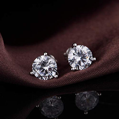 Jiamiaoi 18K White Gold Plated Stud Earrings 925 Sterling Silver Round and Square Cut Princess Cut 5A+ Cubic Zirconia Stud Earrings 4mm to 8mm Fashion Jewelry for Men Women - color: C-White-Three Prongs, size: 4mm