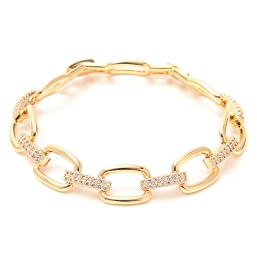 14K Gold & Silver Plated Lightweight Link Bracelet for Women | Stackable Bracelets ,14K Gold Plated Bracelets with CZ,Lightweight Trendy Chain Bracelet Jewelry Gift - style: CZ link