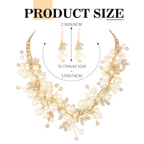 Sixexey Bridal Wedding Jewelry Set Gold Pearl Necklace Jewelry for Women | Crystal Rhinestone Necklace and Earrings Prom Costume Jewelry for Women and Brides