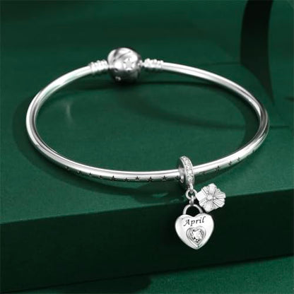 925 Sterling Silver Birthstone Charms Fit for Bracelet and Necklace Happy Birthday Charm Mother's Day Jewelry Gift for Women - color: 4-April