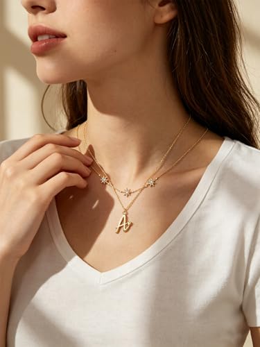 14K Gold A-Z Initial Lette Necklace Star Choker Women Necklace | Personalized Initial Jewelry, Meaningful Name Letter Gift for Women Wife Mom Friend, Perfect Present For Birthday/Anniversary - style: 14K Gold-A