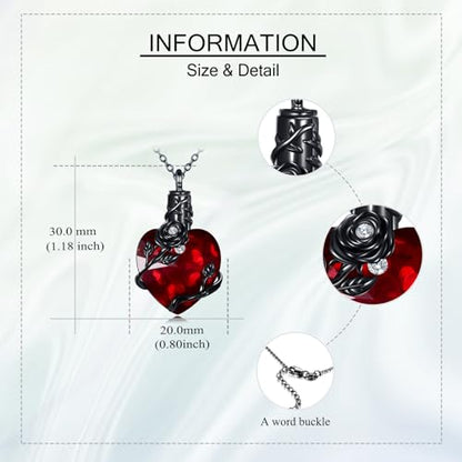 Halloween Necklace 925 Sterling Silver Black Rose Rib Cage Heart Pendant Necklace Halloween Jewelry Gifts for Women Gothic Party - style: Black Rose-Urn