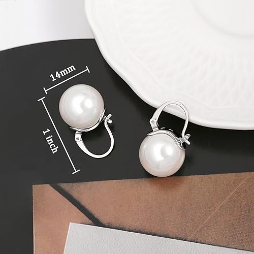 925 Sterling Silver Hoop Handpicked AAA+ Quality 7.5-8mm White Freshwater Cultured Pearl Dangle Drop Earrings Jewelry for Women - color: 9. Silver Plated Handle