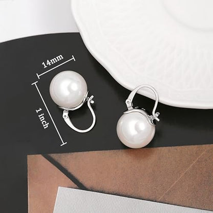 925 Sterling Silver Hoop Handpicked AAA+ Quality 7.5-8mm White Freshwater Cultured Pearl Dangle Drop Earrings Jewelry for Women - color: 9. Silver Plated Handle
