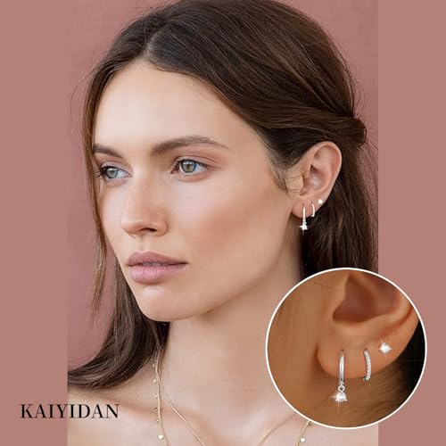 2 Pairs Gold/Silver Hoop Earrings For Women Set Trendy,14K Plated Gold Chunky Huggie Hoop Earings Pack,Oval Twisted Statement Silver Hoops,Fashion Jewelry Gift - color: B12 Stackable style 6 pair CZ set