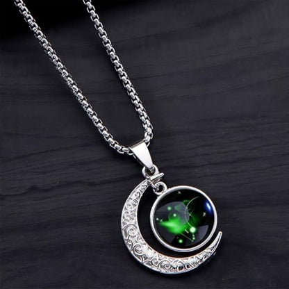 Stainless Steel Mens Necklace 12 Zodiac Moon Galaxy Pendant Necklace,22.8 Inch Stainless Steel Chain, 1.13 Inch Aries/Pisces Celestial Crescent Moon Star Sign Charm Jewelry - style: Aries（3.21-4.19）
