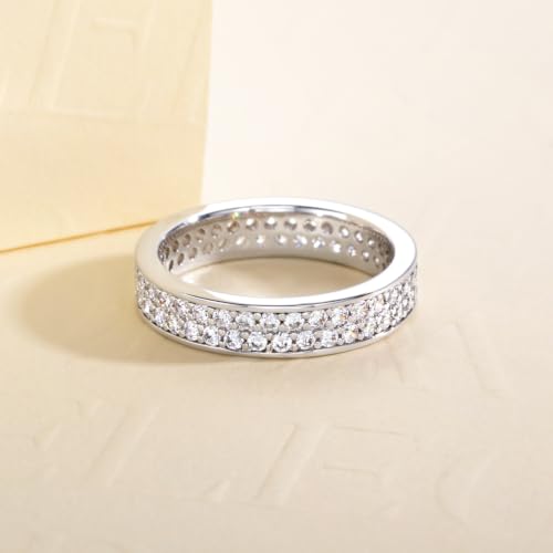 Cubic Zirconia Eternity Wedding Band Rings Round Cut 5A Grade D Color CZ Stacking Band Engagement Promise Rings for Women - style: Double Round-a