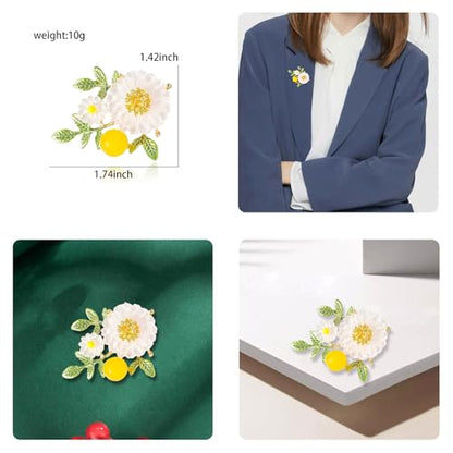 Rhinestone Flower Brooch Cute Floral Crystal Pearl Brooches and Pins for Women Gold brooch Fashion Jewelry for Women Men Gift - color: White flower