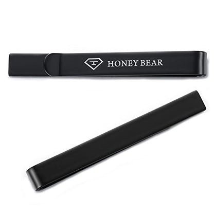 HONEY BEAR Black Initial Letter Round Cufflinks Tie Clip Set for Men | Wedding Business, Tarnish-Resistant, Steel-Plated Copper Base, Gift Box, for Groomsmen, Father, Husband, Anniversary, Formal - style: M