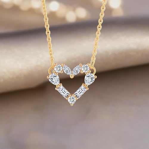 Gold Plated Pendant Necklaces for Women Cubic Zirconia Accent 18 Inch Adjustable Chain Hypoallergenic Gift for Wife Mom Birthday Valentines Day - style: CZ heart-shaped