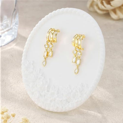 Cicy Bell Gold Earrings For Women 18k Gold Plated Triple Dangle Earrings | Hypoallergenic Drop Huggie Earrings Small Hoop Statement Chain Tassel Earrings Trendy Jewelry Gifts - color: Style F-Gold