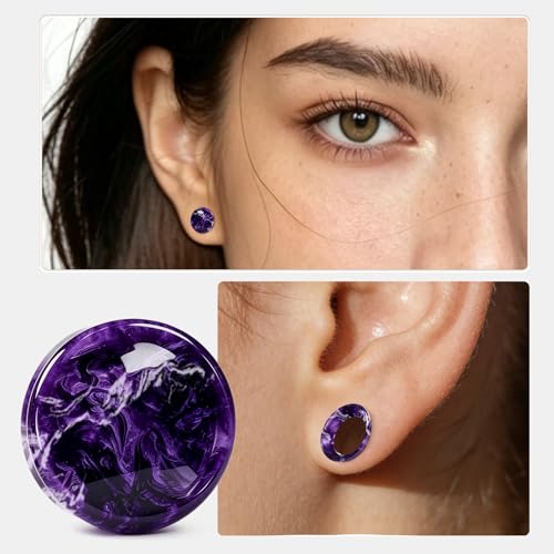 WYR Acrylic Ear Gauge 4pc Set (2 Hollow & 2 Solid): Lightweight Hypoallergenic Ear Plugs for Daily Wear & Piercing Expansion - color: Purple, size: 1/2"(12mm)