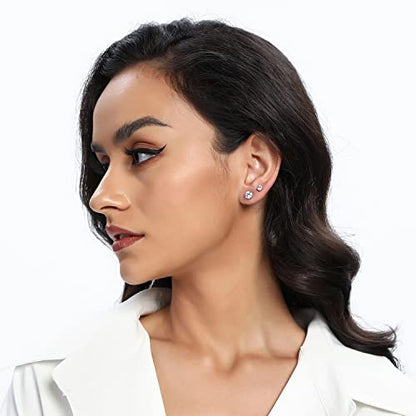 MDFUN Hypoallergenic CZ Stud Earrings Set for Women/Men,6 Pairs 18K Gold Plated Round 3-8mm Clear Cubic Zirconia Earring Pack Jewelry Gift - color: White gold-7mm-6 pairs