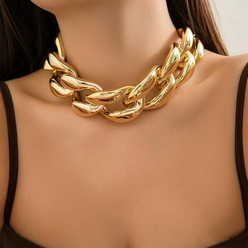 Chunky Gold Chain Necklace for Women Big Chunky Choker Necklace Gold Cuban Link Chain Necklaces Punk Hip-Hop Necklaces Costume Jewelry Gift - color: Gold01