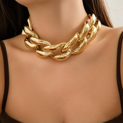 Chunky Gold Chain Necklace for Women Big Chunky Choker Necklace Gold Cuban Link Chain Necklaces Punk Hip-Hop Necklaces Costume Jewelry Gift - color: Gold01