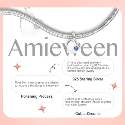 Birthstone Charm, Heart Charm Pendant Dangle with CZ, for Anniversary Birthday Mothers Valentines Day Christmas Graduation, for Yourself Family Mom Friend Girlfriend Sister Grandma - style: Sept.