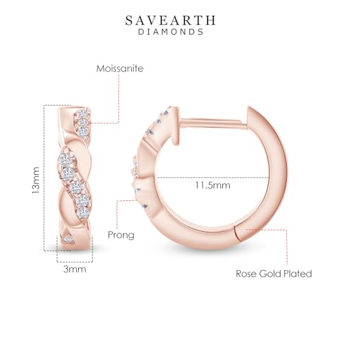 Twisted Hoop Earrings for Women 1/10 Carat (ctw) Round Lab Created Moissanite Hoop Earriings in 18K Gold Plated Jewelry for Her (0.10 ctw) - color: Rose Gold