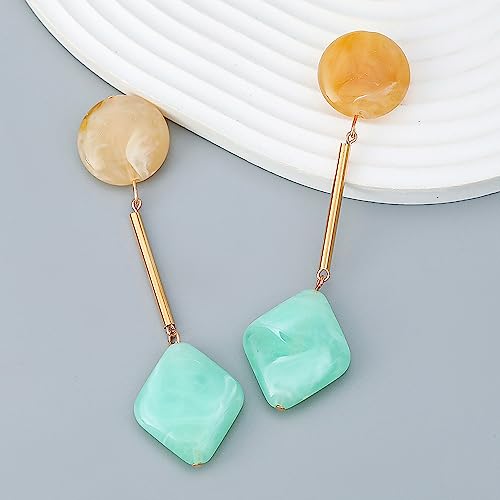 Acrylic Geometric Earrings Round Square Resin Earrings Lightweight Drop Earrings Resin Acetate Drop Dangle Hoop Earrings Long Tassel Fashion Jewelry Hollow Marble Design for Women - color: Green