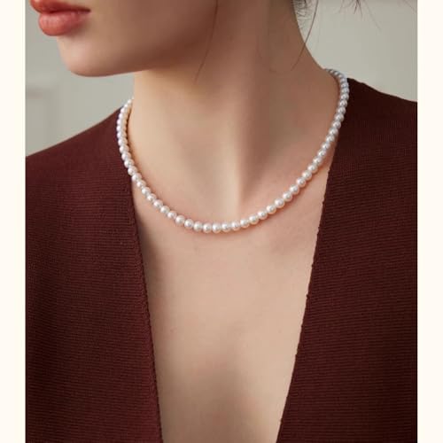 White Genuine Freshwater Cultured Pearl Necklace For Women And Men | Full Sizes from 3mm to 14mm Freshwater Pearls, AAA Grade & Above, A Love Gift Choice For Anniversaries And Birthdays - size: 5-6mm 18in