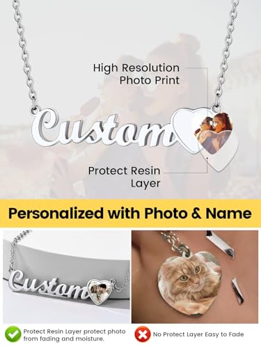 GoldChic JEWELRY Name Necklace Personalized for Men, Womens Custom Name Plate Chain, Stainless Steel Customized Old English Nameplate Choker with Curb Chains Custom, 16 inches to 30 inches - color: Photo & Rolo Chain 1.8 mm - Steel