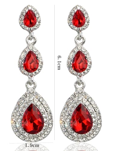Crystal Teardrop Dangle Earrings - S925 Sterling Silver Posts Rhinestone Drop Earrings for Women Wedding Bridal Brides Bridesmaids Party Prom Pageant Fashion Costume Jewelry - style: 3 teardrop dangle earrings red silver
