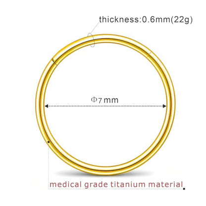 ‌22g/20g/18g/16g/14g Titanium Thin Hinged Clicker Nose Ring Hoop