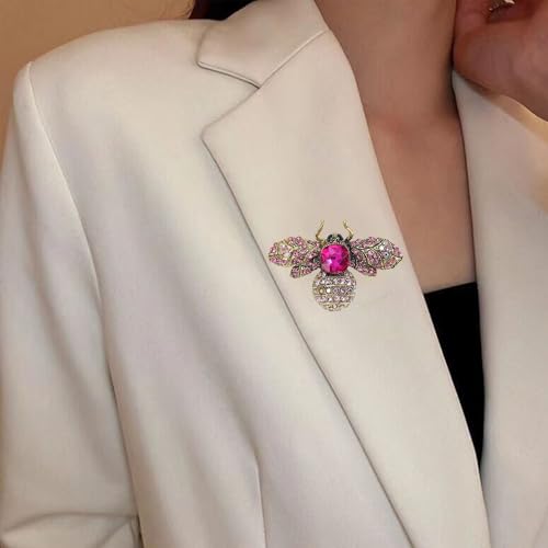 Honey Bee Brooch Lapel Pin for Women Men, Crystal Insect Brooch with Faux Pearl, Vintage Gold Plated Bee Pin for Suit Hat Bag, Birthday Dating Party Anniversary