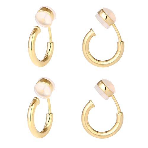 2 Pairs Clip On Hoop Earrings for Women 14K Gold Plated Non Pierced Small Clip On Huggie Hoops Adjustable No Piercing Fake Earrings