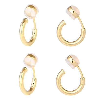 2 Pairs Clip On Hoop Earrings for Women 14K Gold Plated Non Pierced Small Clip On Huggie Hoops Adjustable No Piercing Fake Earrings