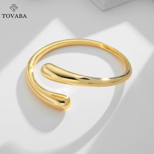 Chunky 14k Gold Cuff Bracelets for Women - Non Tarnish Teardrop Bangle Multi-layer Cross Wire Open Bracelets - color: Golden 14