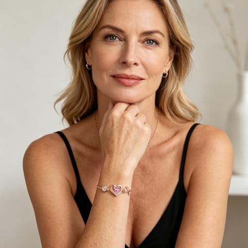 1CT Rose Heart Birthstone Bracelet for Women Love Gift - style: 10-Oct Pink Rose Gold