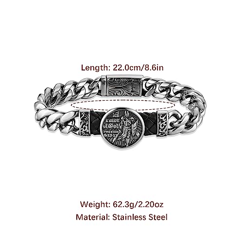 HZMAN 8.5Inch Cuban Link Bracelet for Men Silver Stainless Steel Heavy Biker Link Bracelet - color: Knight Templar