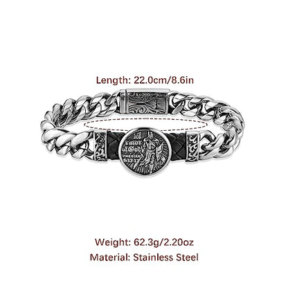 HZMAN 8.5Inch Cuban Link Bracelet for Men Silver Stainless Steel Heavy Biker Link Bracelet - color: Knight Templar