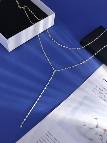 Gold Lariat Necklace for Women Layered Y Long Necklace Stainless Steel Choker Necklace Statement Necklaces Daily Prom Trendy Jewelry Gift for Women - color: Gold1