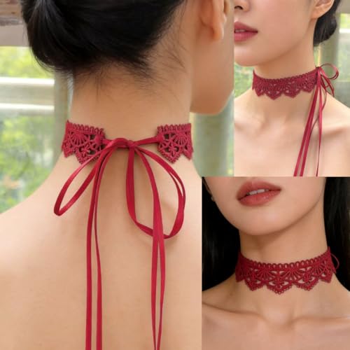 Pink Lace Choker Necklace Set, 10 Pieces - color: Red-3