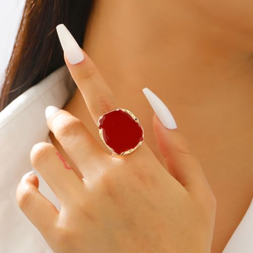 Chunky Gold Big Black CZ Enamel Drip Rings for Women Statement, Unique Large Crystal Silver Cocktail Ring Set Punk Geometric Jewelry Accessories Gifts - color: Red 2