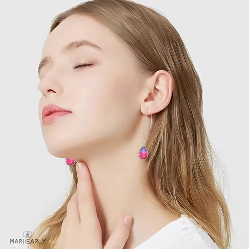 Aquamarine Green Gradient Quartz Teardrop Earrings Gold Plated Transmittance Quartz Drop Dangle Earring For Women Girls Personalized Handmade Jewelry Earrings - color: Blue Gradation Red