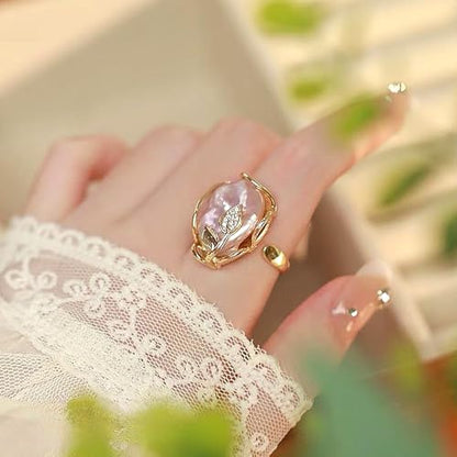 GIGB PBDK Gold Plated Baroque Pearl Ring for Women Fashion Chunky Irregular Pearl Knuckle Statement Ring Minimalist Promise Ring Bridal Wedding Charm Jewelry - color: Gold2