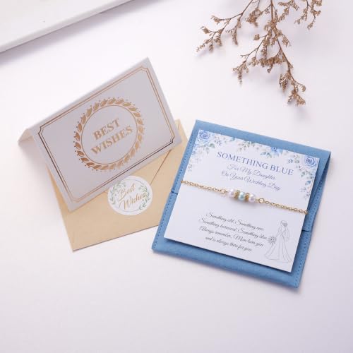 Ralukiia Something Blue Anklet for Bride, Walk Down the Aisle Anklet, Wedding Day Foot Jewelry, Something Blue Wedding Gifts for Bride, Bridal Ankle Bracelet, Bridal Shower Gift - color: My Daughter Gold