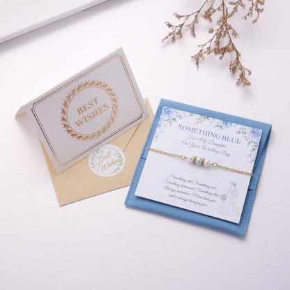Ralukiia Something Blue Anklet for Bride, Walk Down the Aisle Anklet, Wedding Day Foot Jewelry, Something Blue Wedding Gifts for Bride, Bridal Ankle Bracelet, Bridal Shower Gift - color: My Daughter Gold